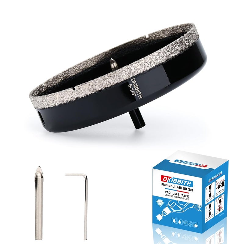 DKIBBITH 6-1/8" Diamond Hole-Saw Bits with Pilot Drill Bit - 6-1/8" Diamond Tipped Tile Hole Saws with Guiding Bit for Porcelain Tile Ceramic Pottery Granite Stone Glass Bottles 156mm. - Image 1